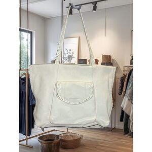 Aimee Kestenberg Leather Tote Bag White Shoulder Bag Large Soft Pebbled Leather